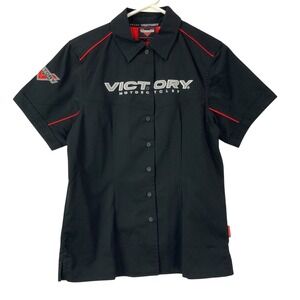 Victory Motorcycles Womens Black Short Sleeve Work Shirt Red Trim Size S NWT